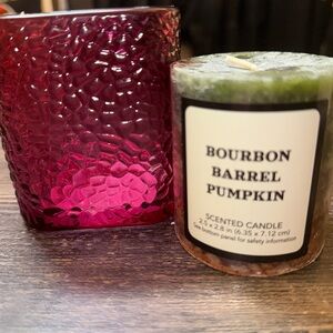 Nordstrom Red Glass Candle Holder with Green Scented Candle